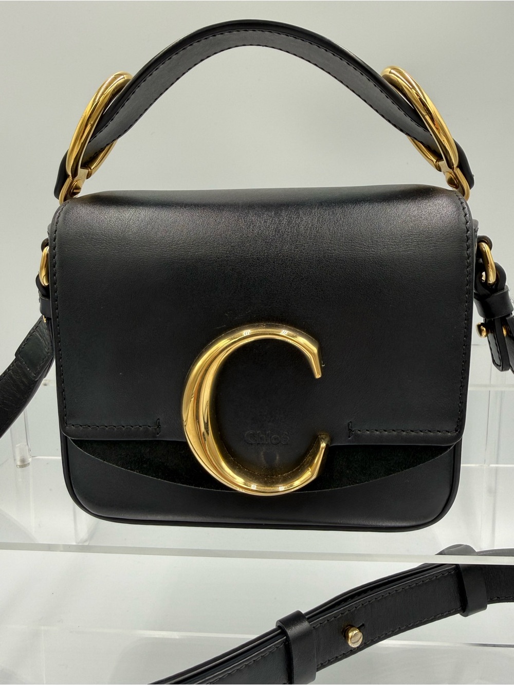 Chloé Black Leather 2 way with Suede Trim  and Gold 'C'